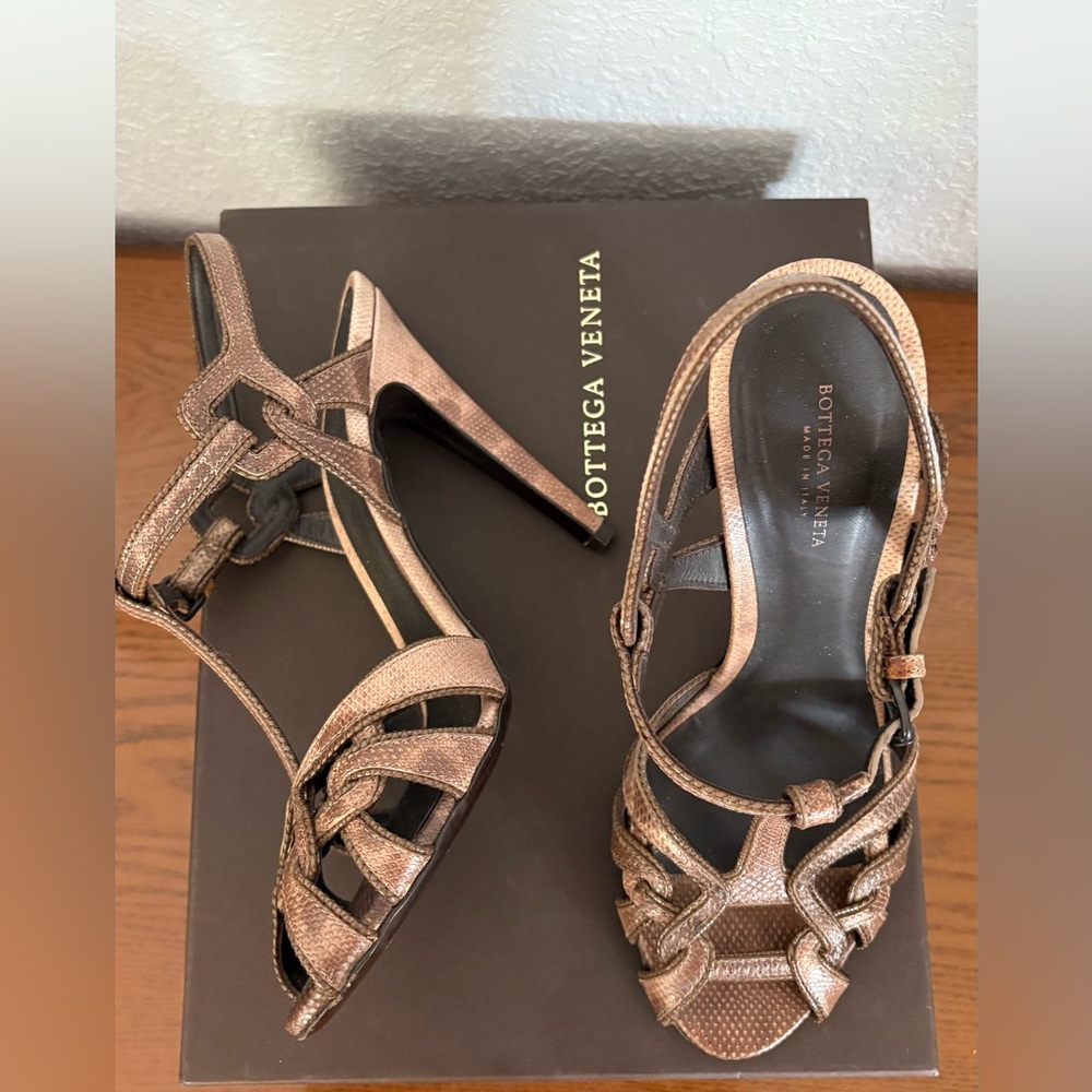 Authentic Bottega Veneta Bronze Strappy Heels